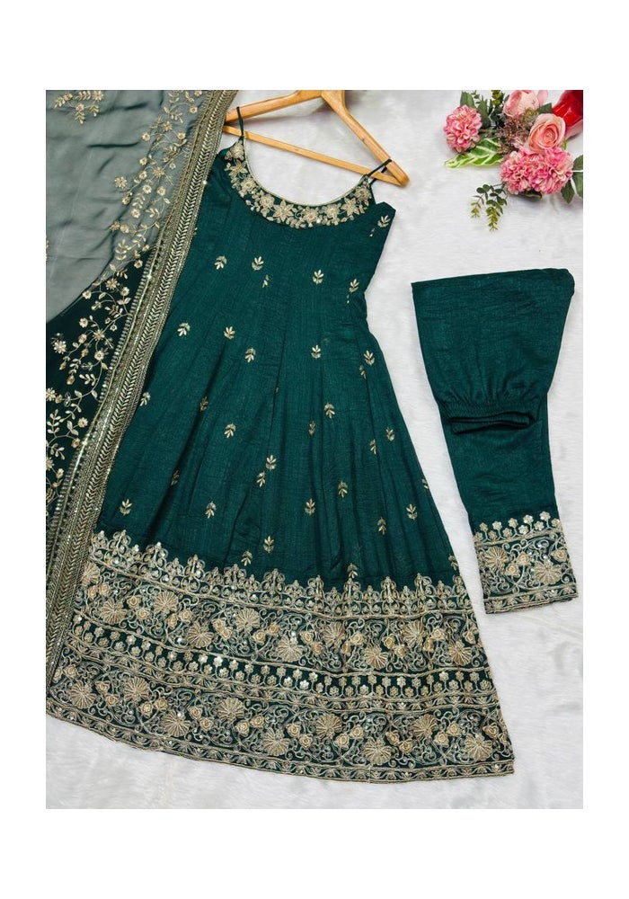 Malishka Export Green Vichitra Silk Anarkali Gown for Women - Image 5